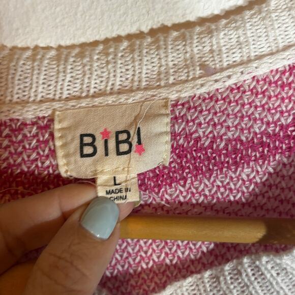 BiBi Flower Checker Pattern Lightweight Sweater Top Size Large L Short Sleeve - Picture 2 of 6